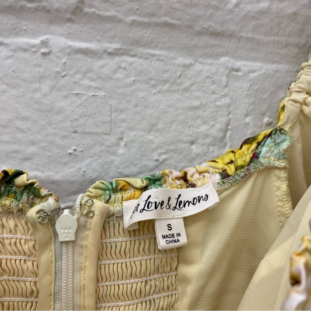 For Love‎ & Lemons || Leigh Floral Midi Dress Plunge V-Wire Yellow Small - Picture 4 of 12